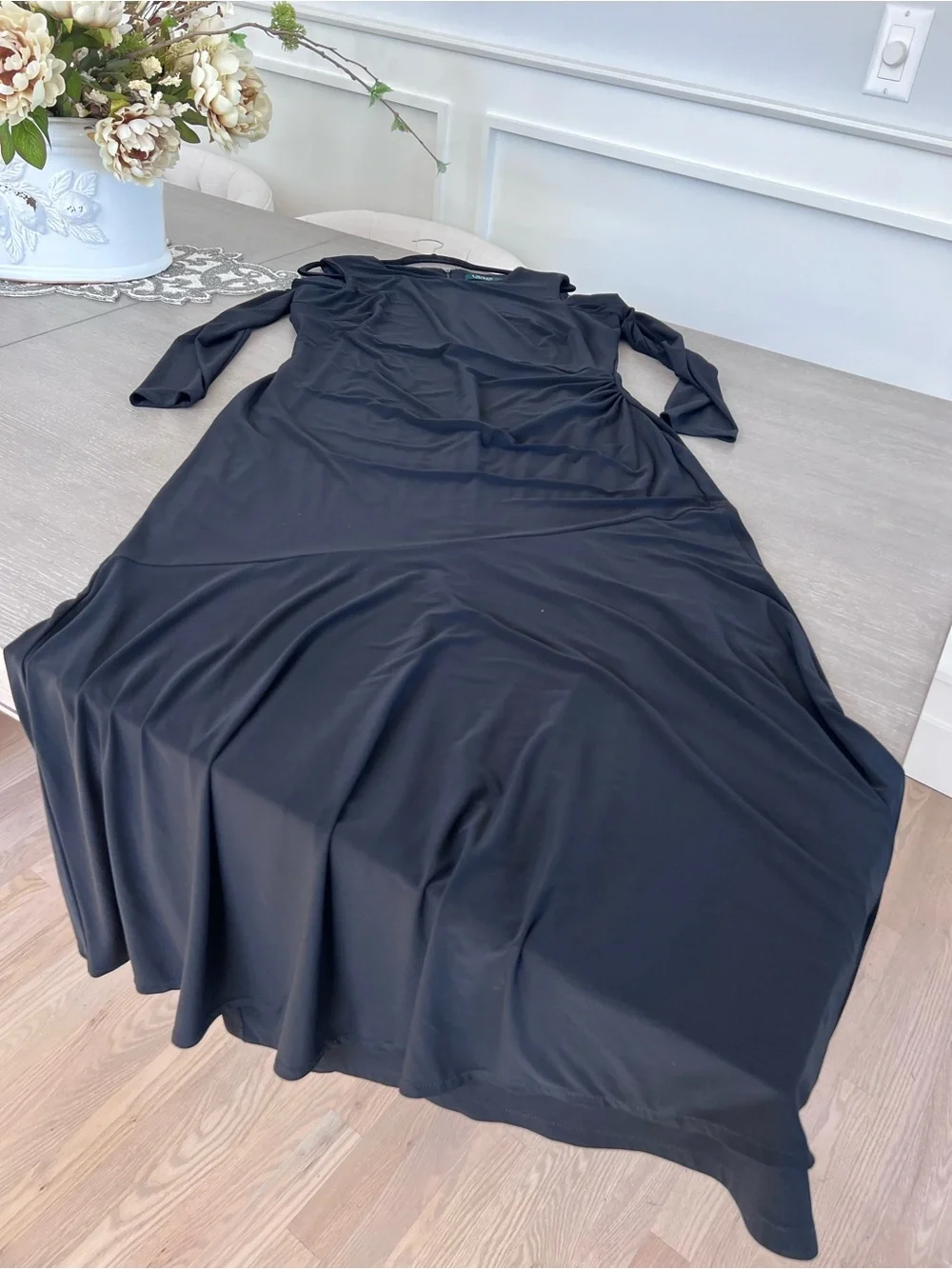 Ralph Lauren Black Cold-Shoulder Long Sleeve Maxi Dress
